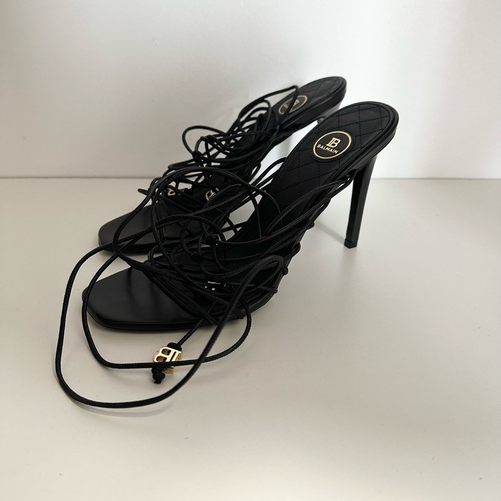 Balmain Black Mikki Lace-Up Sandal Heel - Picture 7 of 11